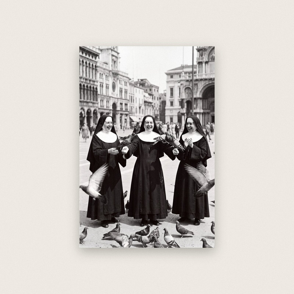 Nuns And The Pigeons — black and white photographic art print