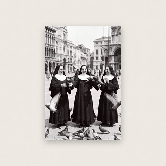 Nuns And The Pigeons — black and white photographic art print