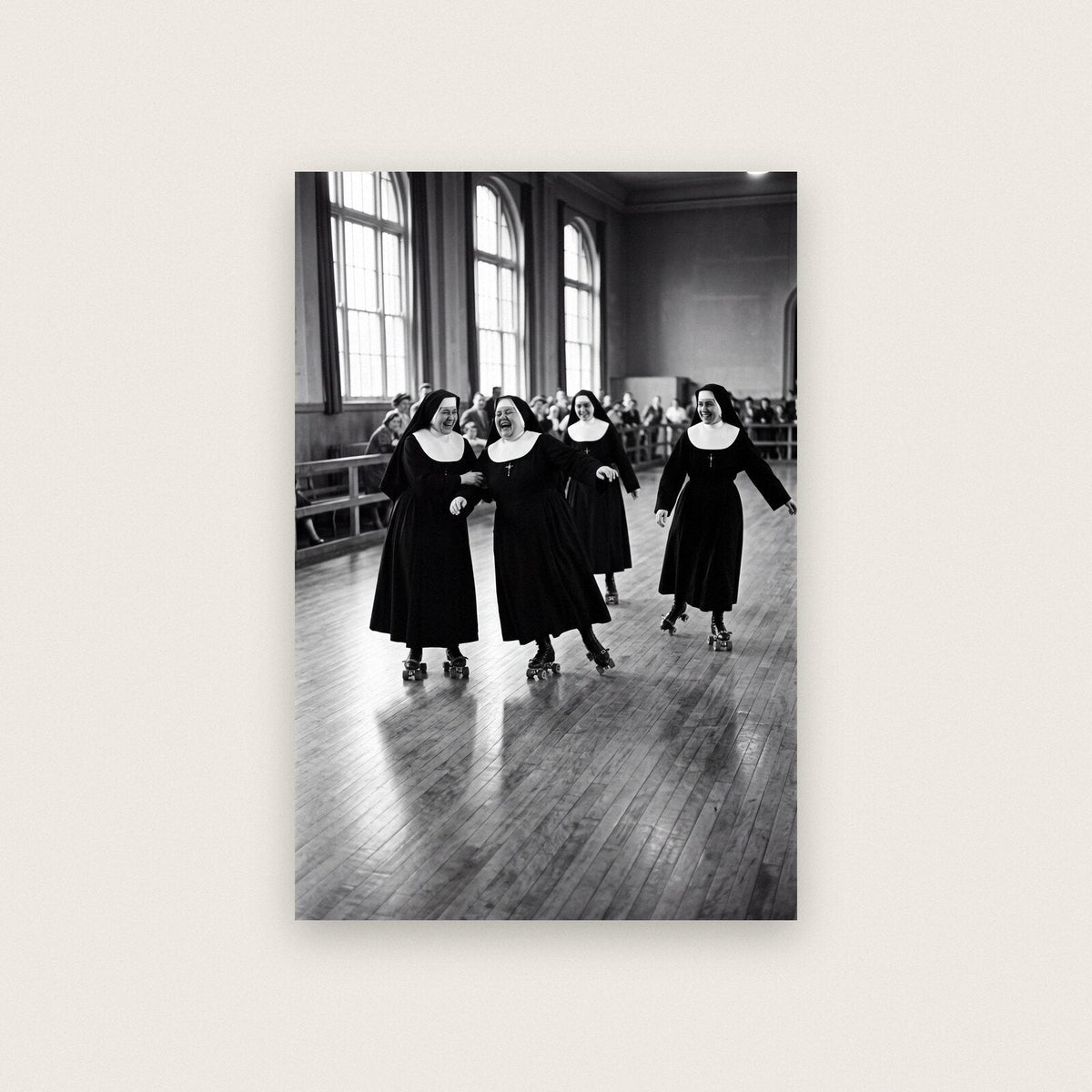 Nuns Roller Skating — black and white photographic art print