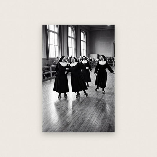 Nuns Roller Skating — black and white photographic art print