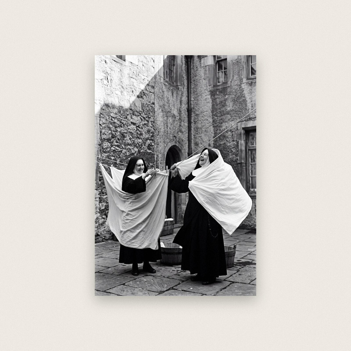 Nuns Hanging Out The Washing — black and white photographic art print