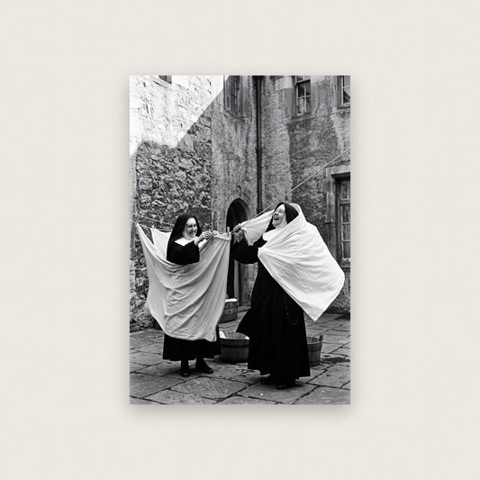Nuns Hanging Out The Washing — black and white photographic art print