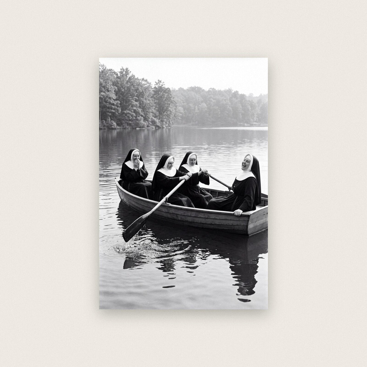 Nuns In A Rowing Boat — black and white photographic art print