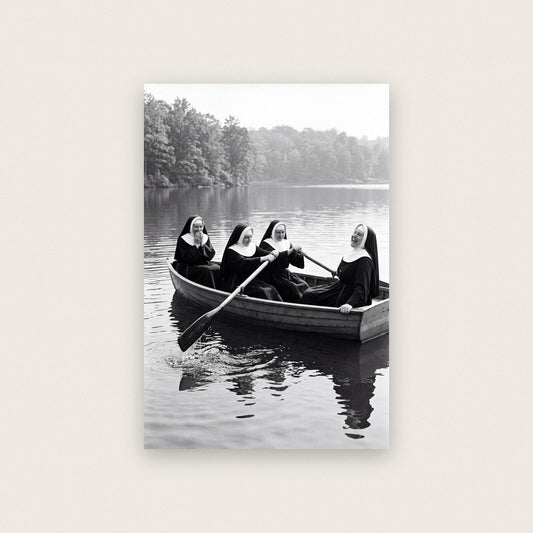 Nuns In A Rowing Boat — black and white photographic art print