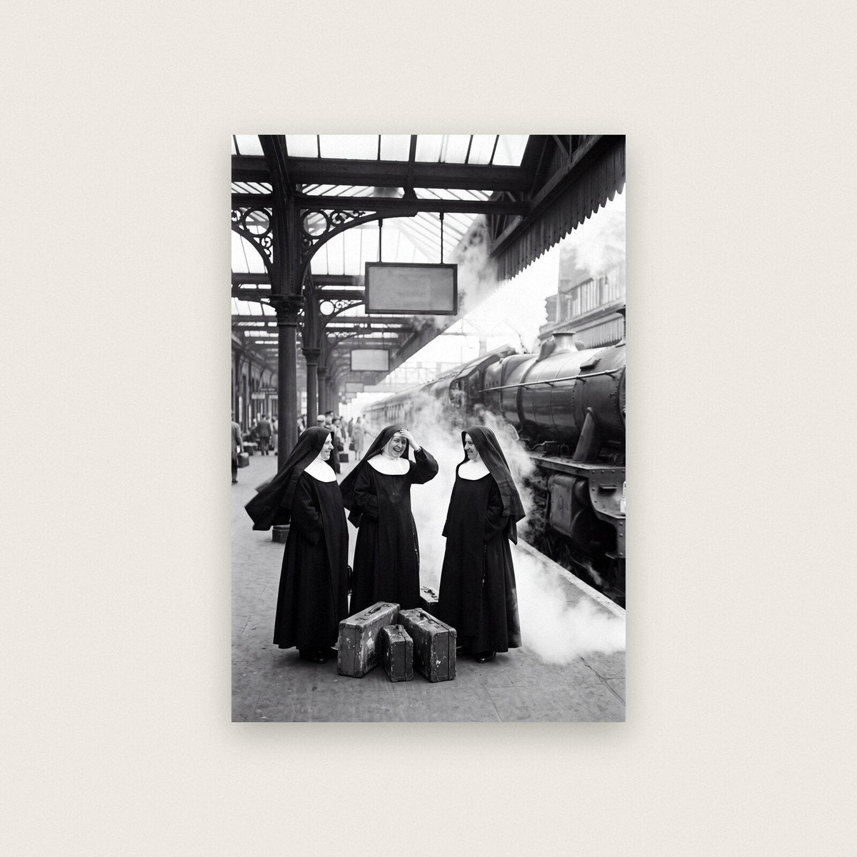 Nuns On The Platform — black and white photographic art print