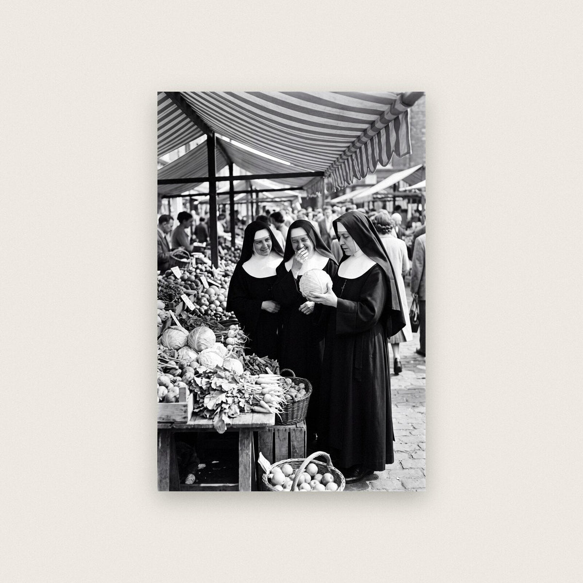 Nuns At The Market — black and white photographic art print