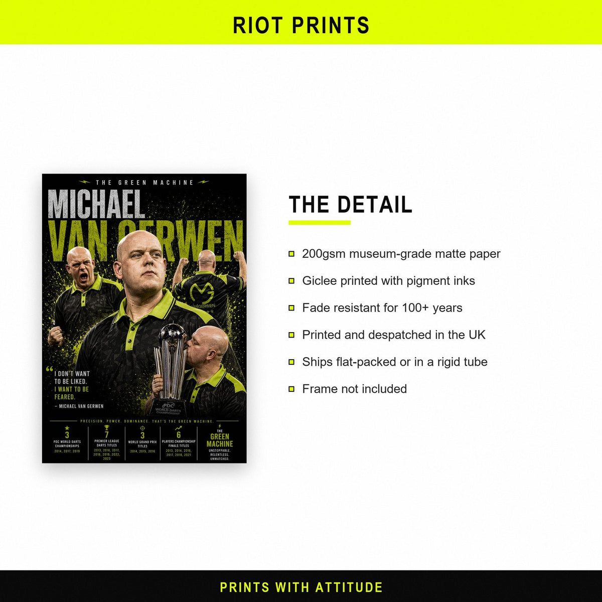 Michael Van Gerwen "Green Machine" Darts Print paper and printing specification
