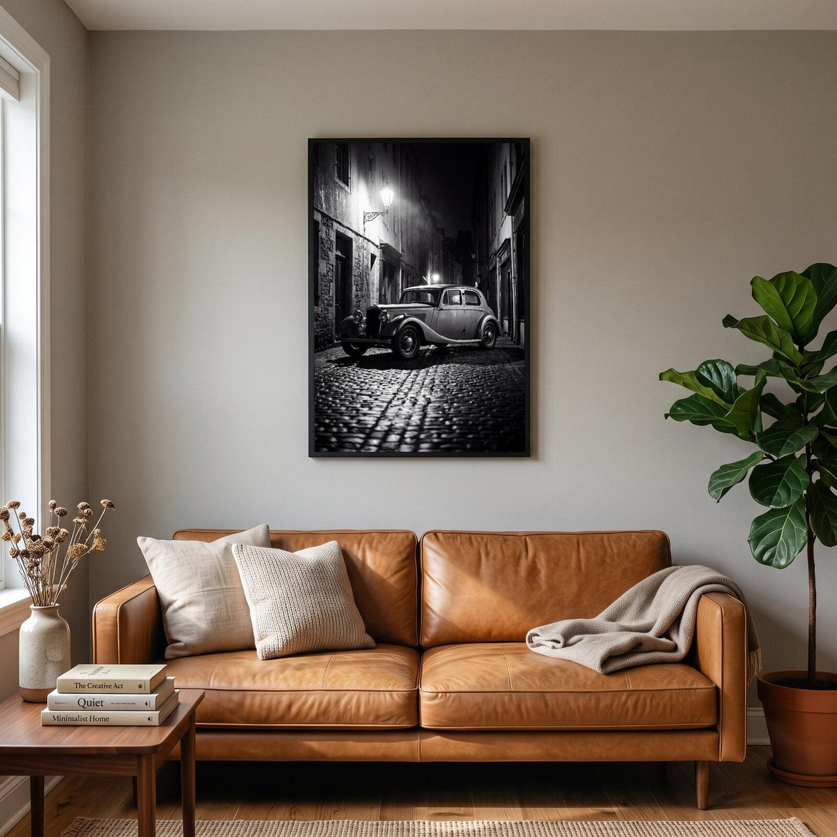 Cobbled Lane Classic Car Photographic Art Print