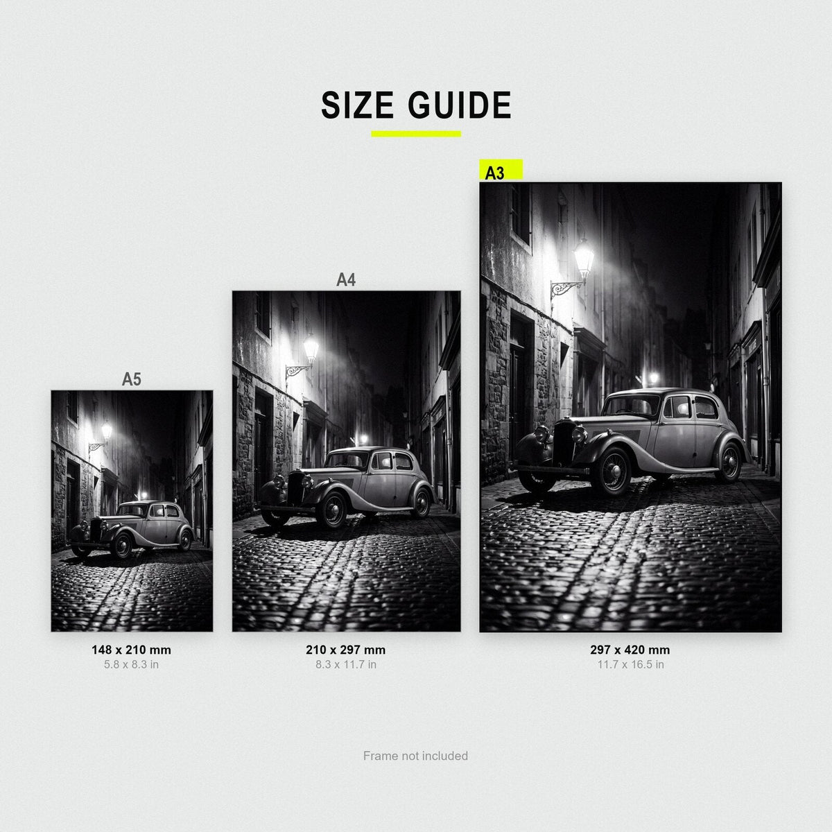 Cobbled Lane Classic Car Photographic Art Print