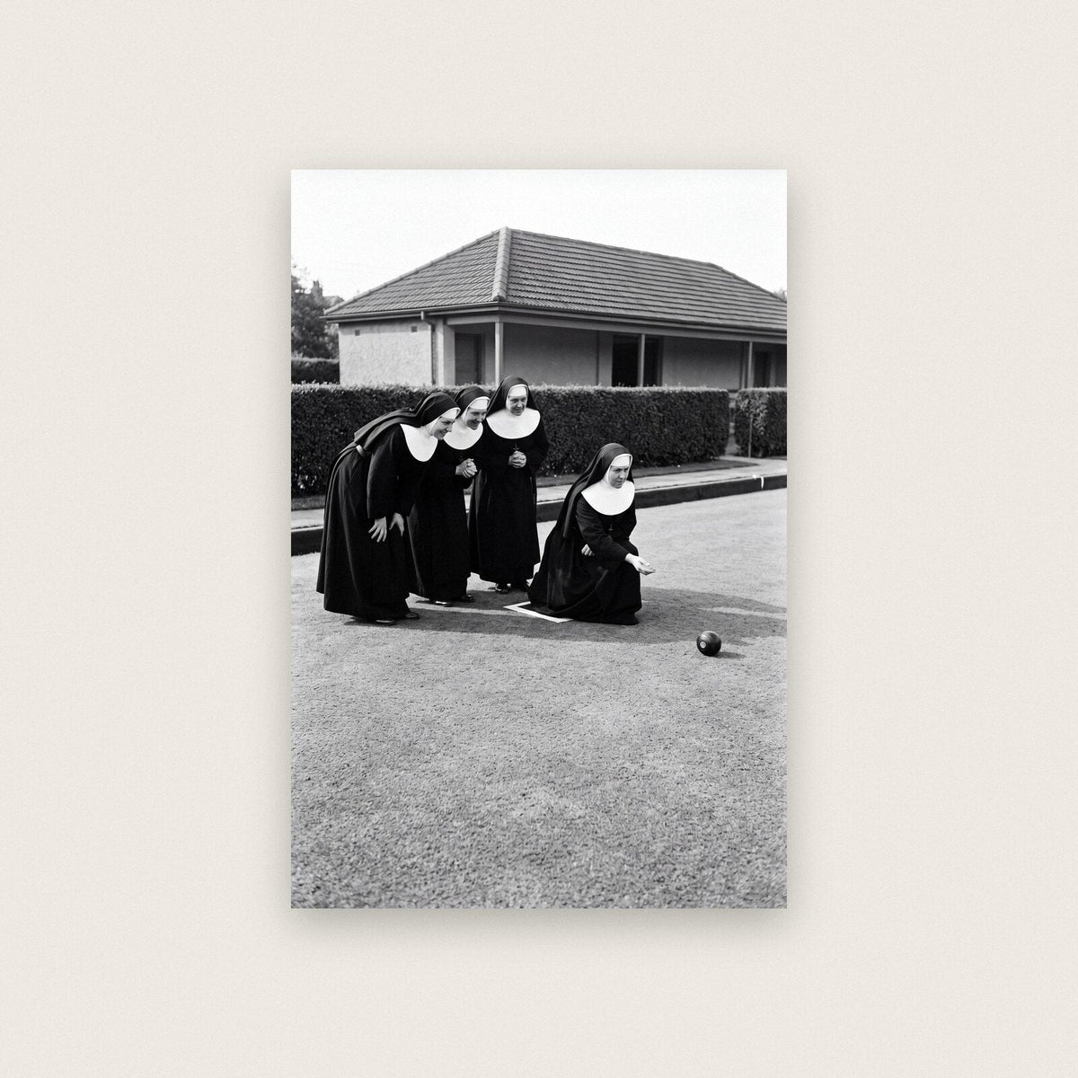 Nuns Playing Bowls — black and white photographic art print
