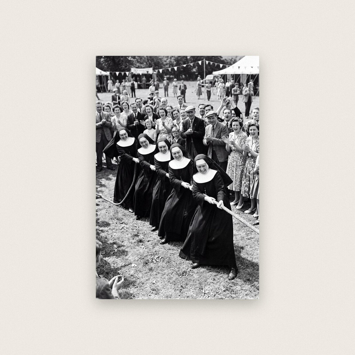Nuns At The Tug Of War — black and white photographic art print