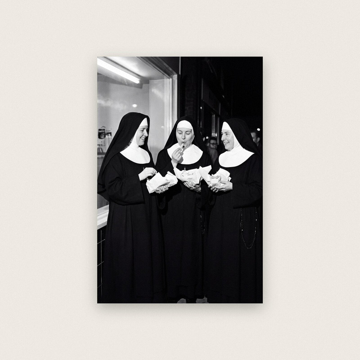 Nuns At The Chip Shop — black and white photographic art print