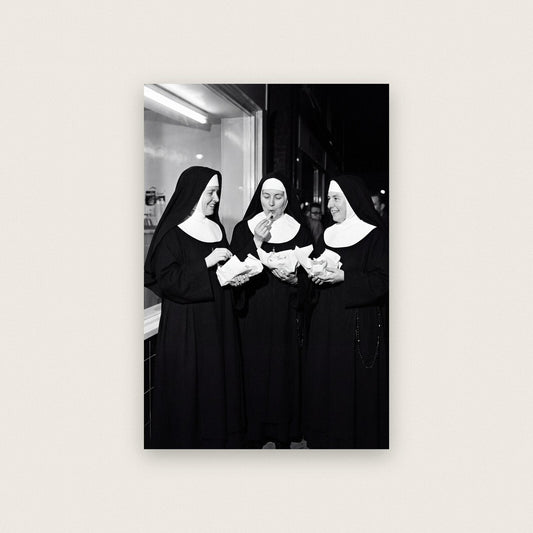 Nuns At The Chip Shop — black and white photographic art print