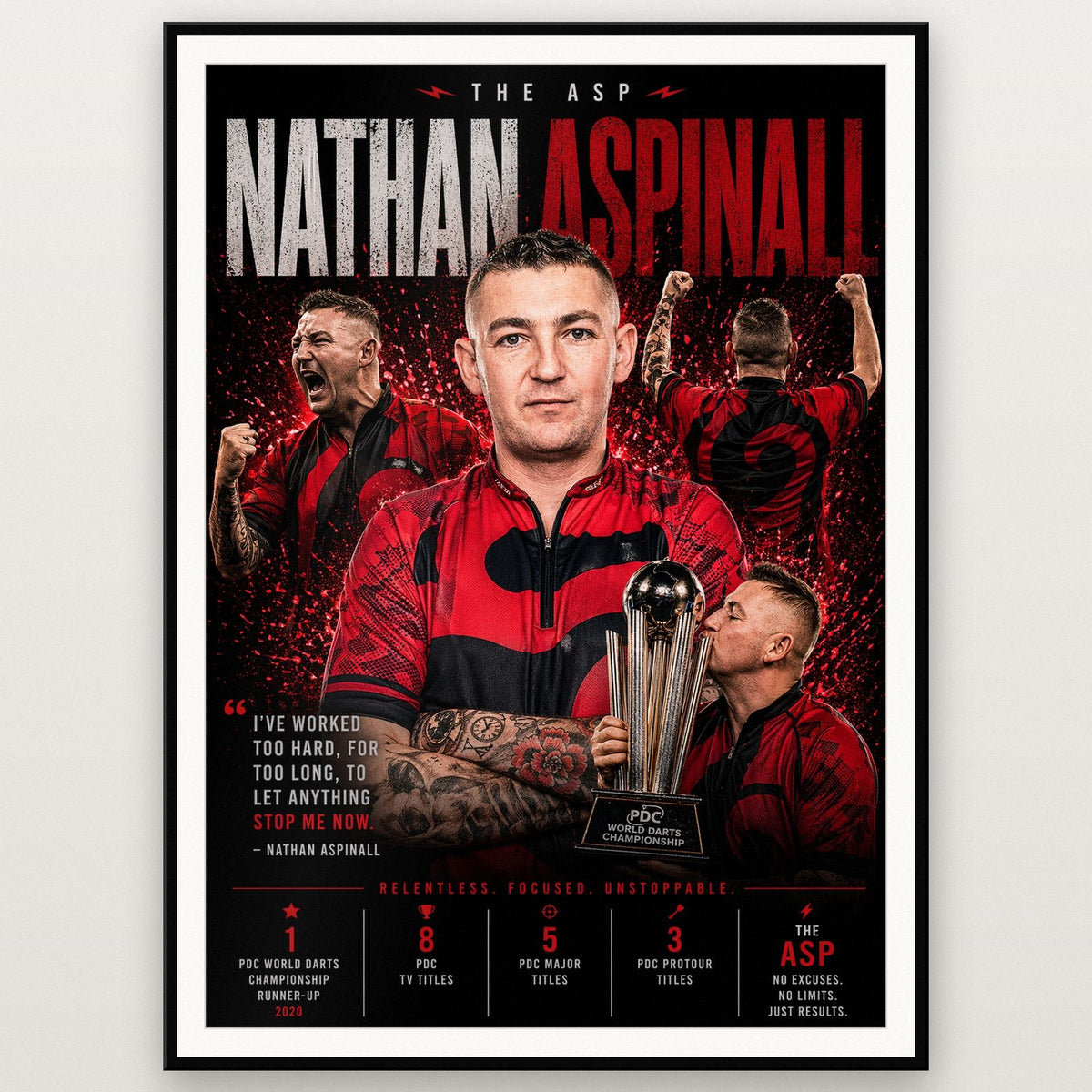 Nathan Aspinall "The Asp" Darts Print shown in a black frame