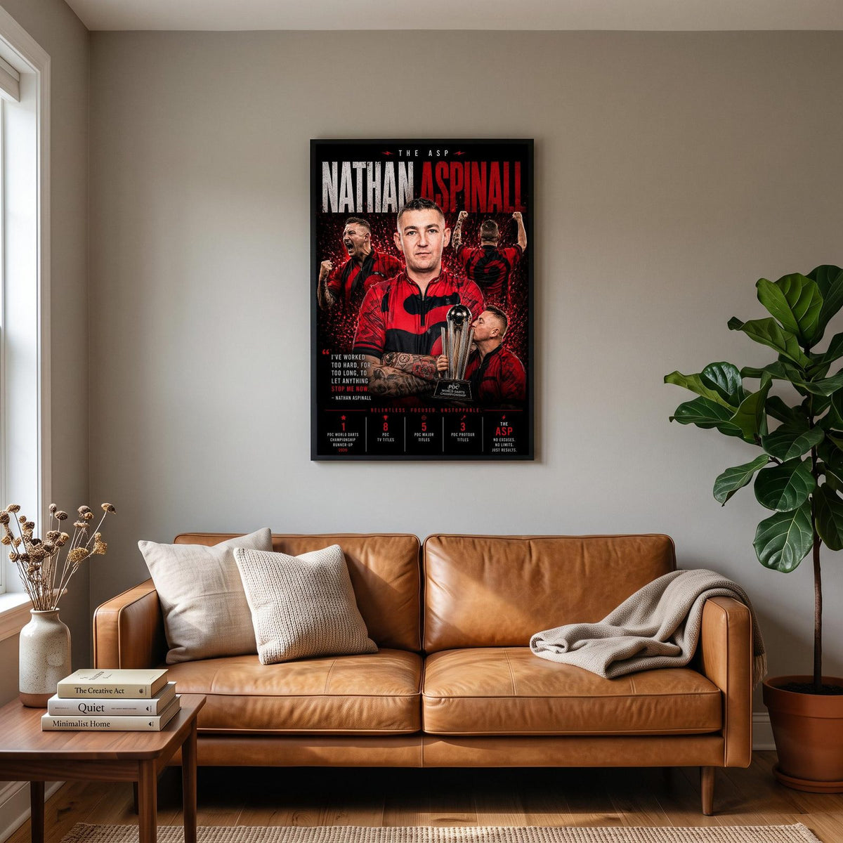 Nathan Aspinall "The Asp" Darts Print hanging on a living room wall