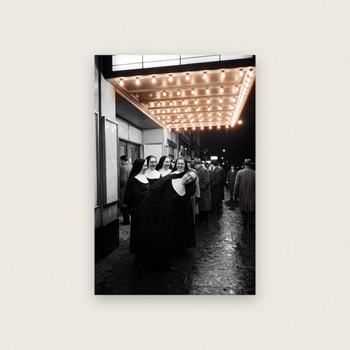 Nuns At The Pictures Black And White Photographic Print