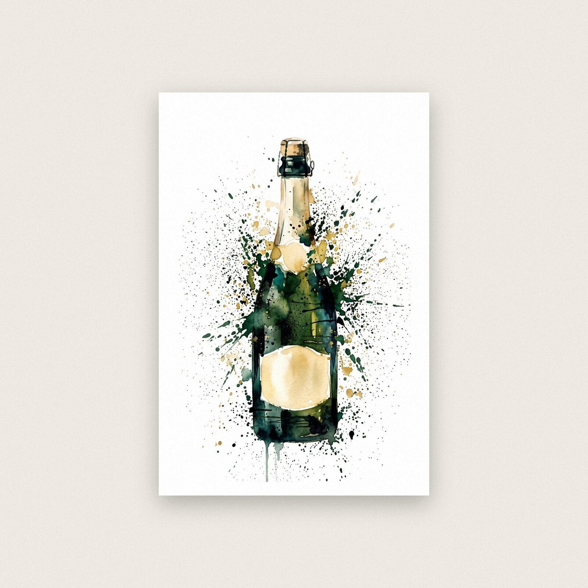 Champagne Bottle Watercolour Art Print