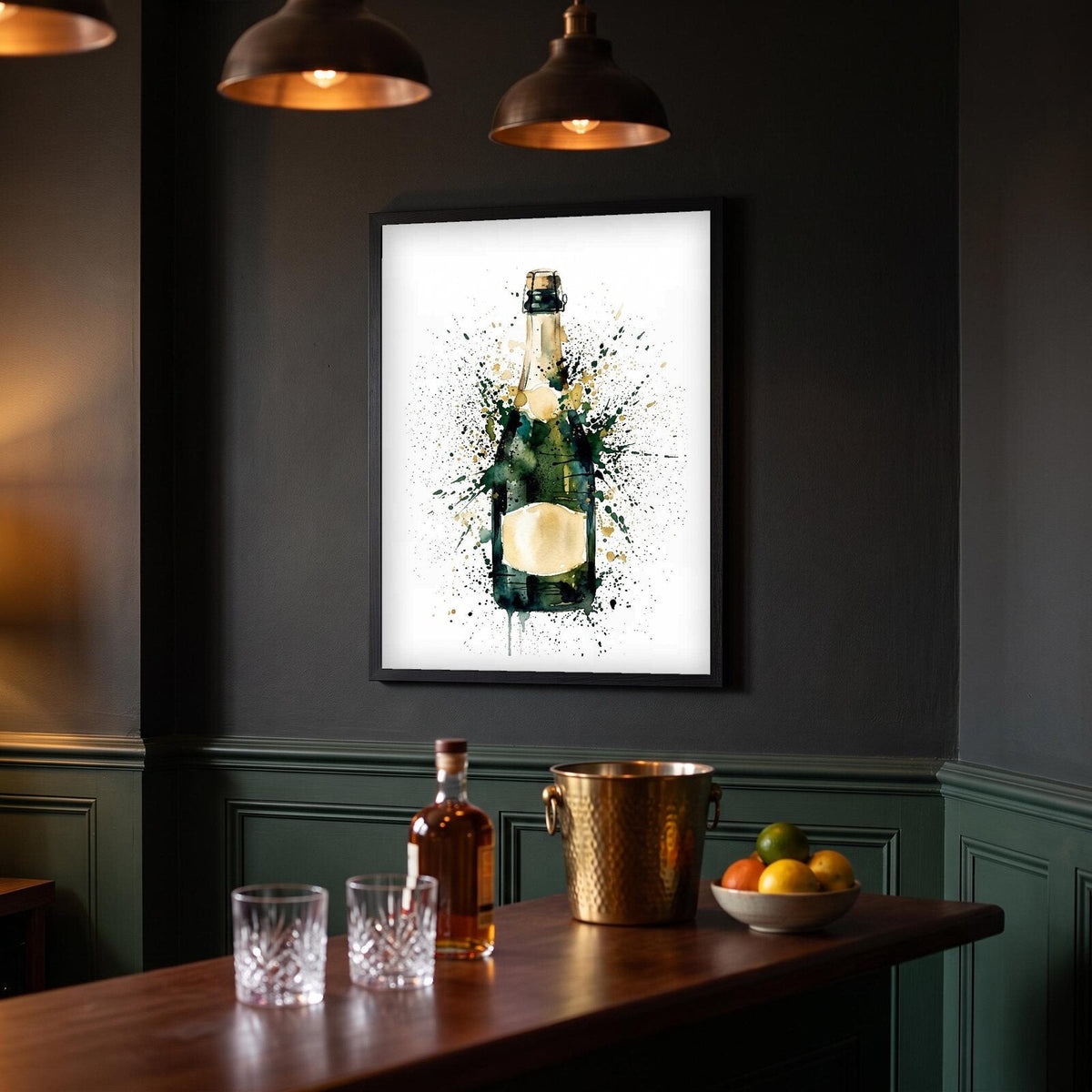 Champagne Bottle Watercolour Art Print