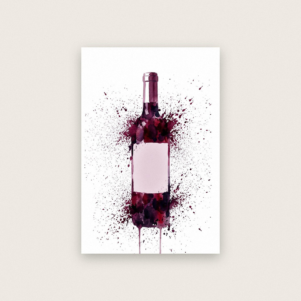 Red Wine Bottle Watercolour Art Print