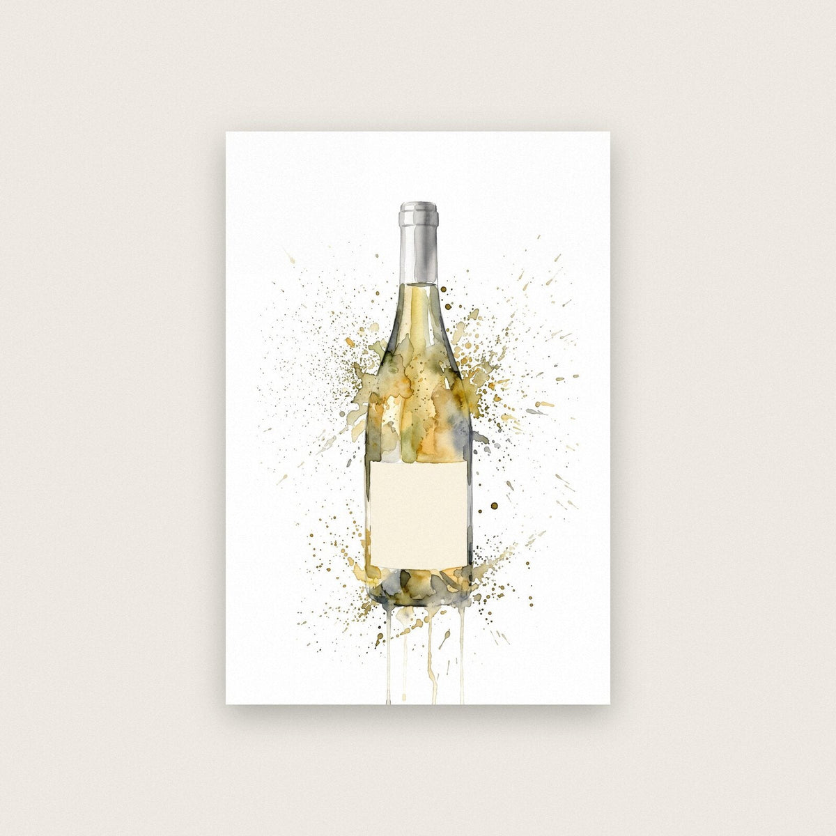 White Wine Bottle Watercolour Art Print