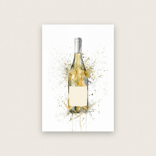 White Wine Bottle Watercolour Art Print
