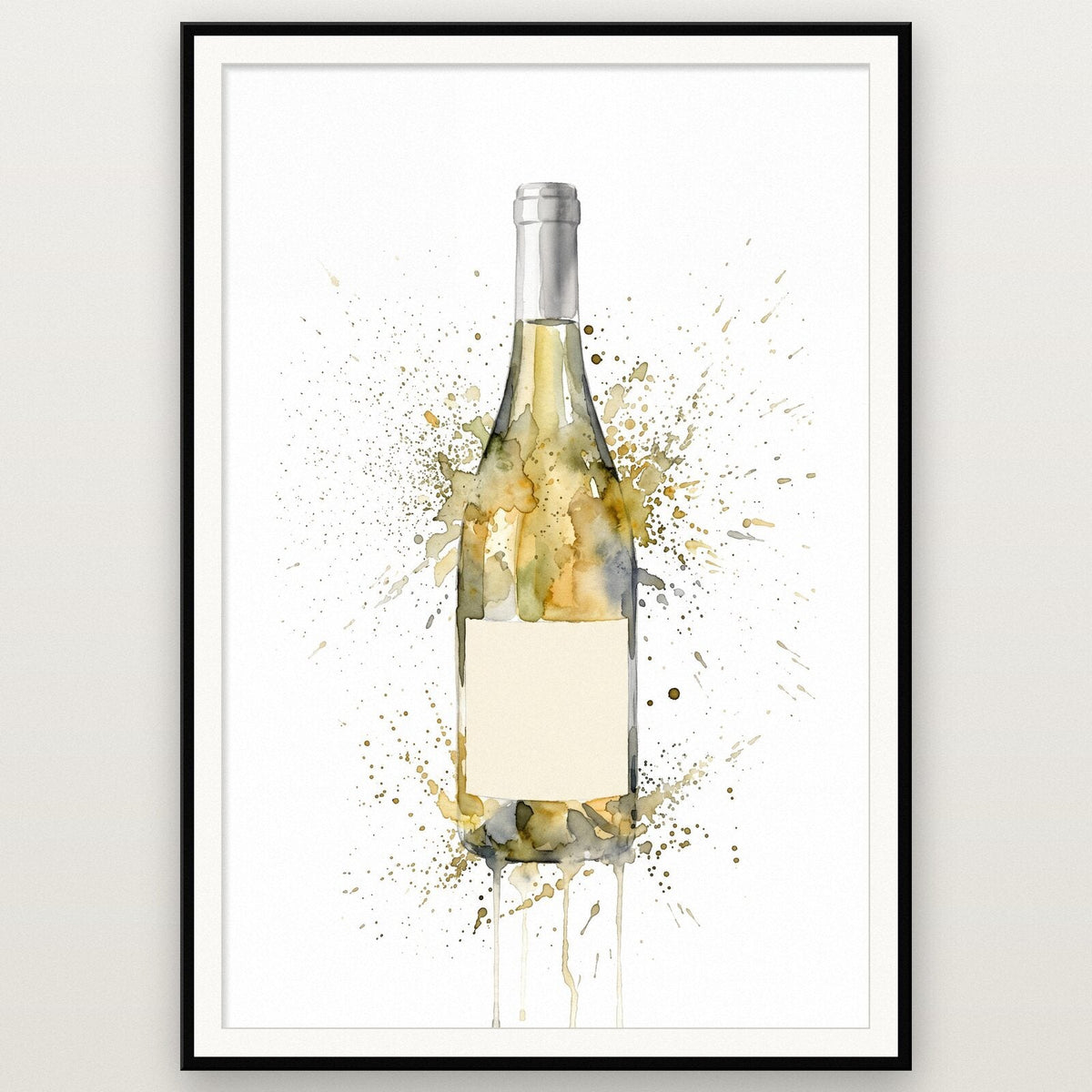 White Wine Bottle Watercolour Art Print