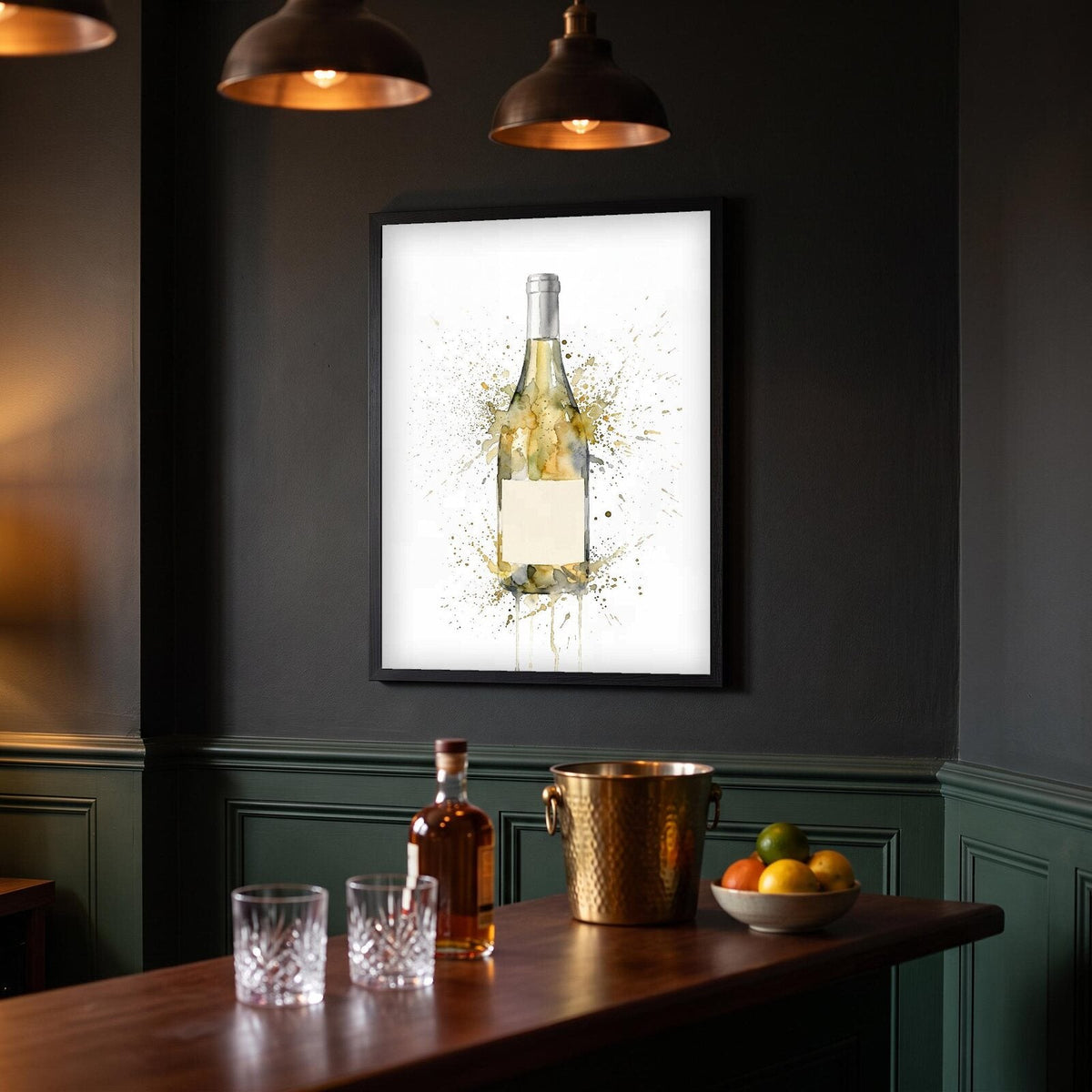 White Wine Bottle Watercolour Art Print