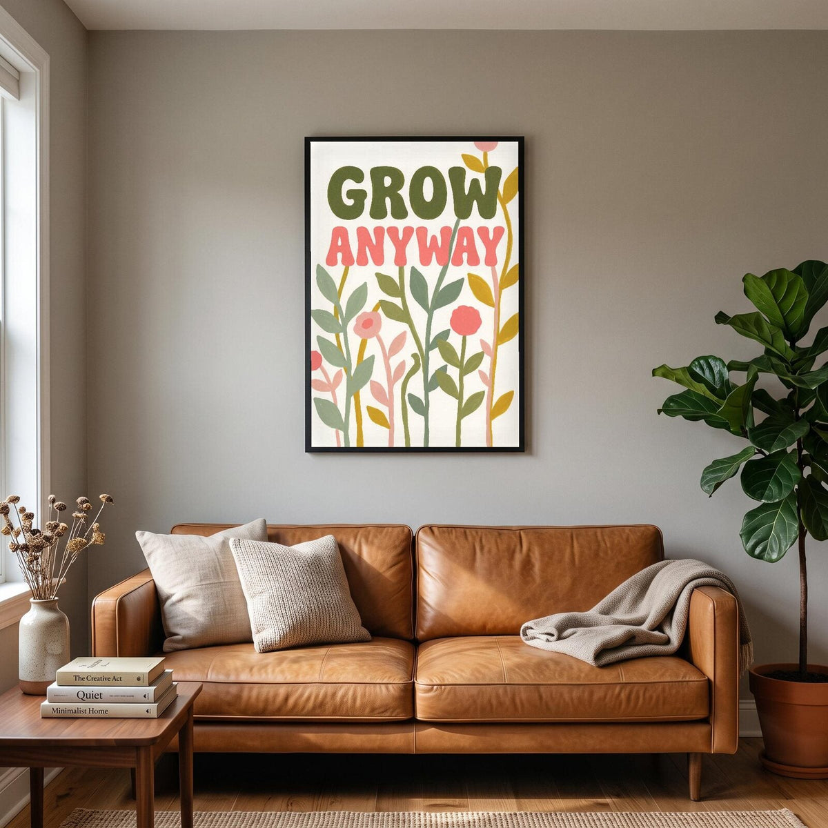 Grow Anyway Floral Typographic Art Print