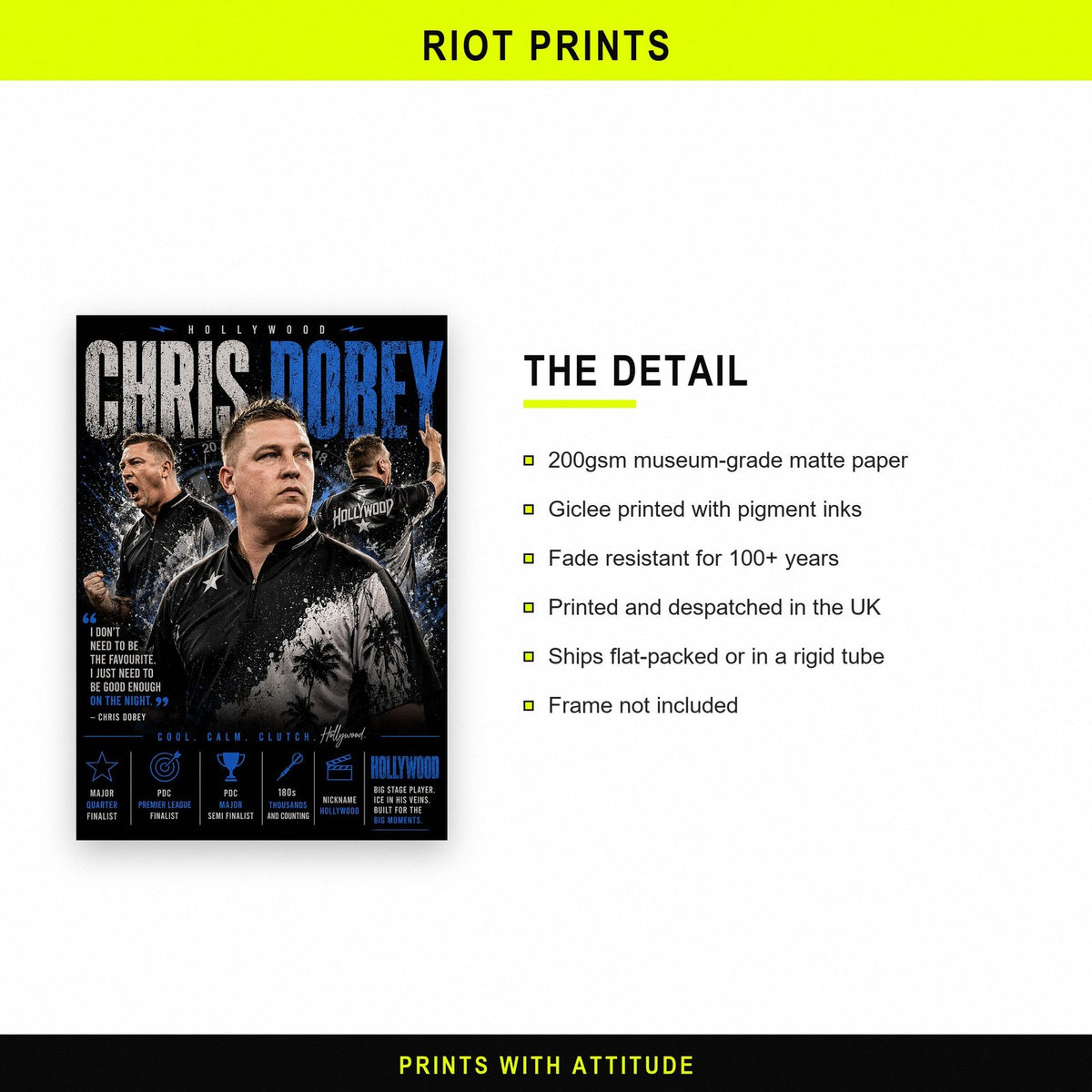 Chris Dobey "Hollywood" Darts Player Print paper and printing specification