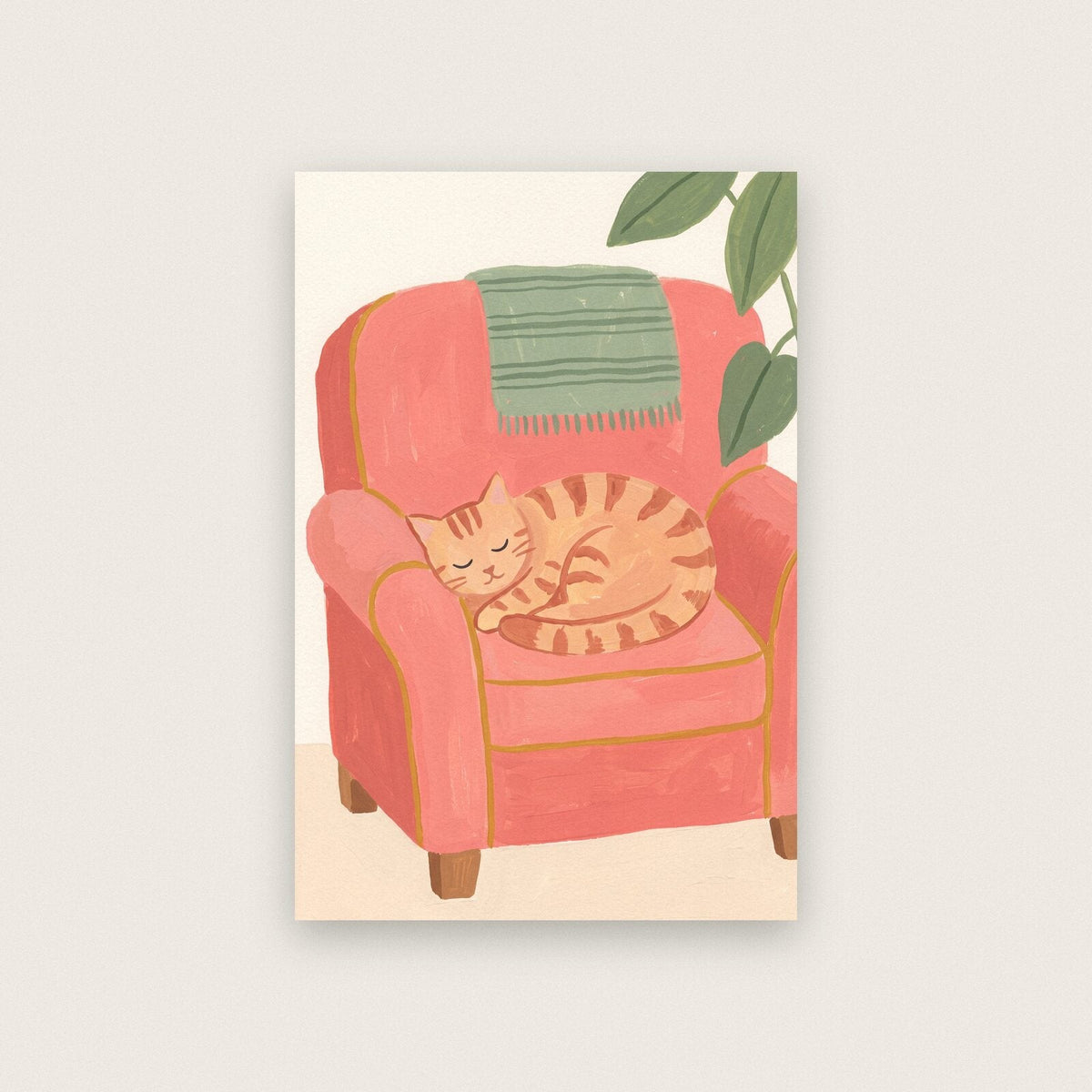 Cat In A Chair Illustrated Art Print