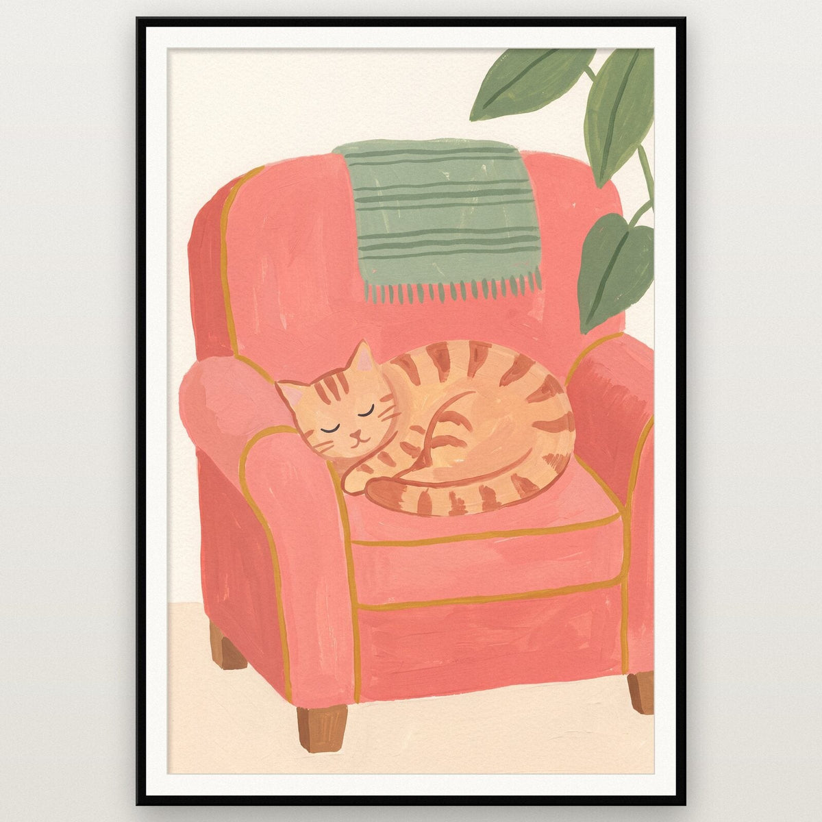 Cat In A Chair Illustrated Art Print