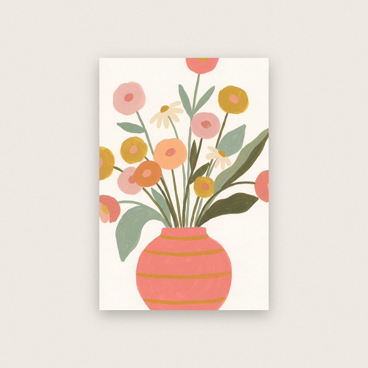 Vase Of Flowers Illustrated Art Print