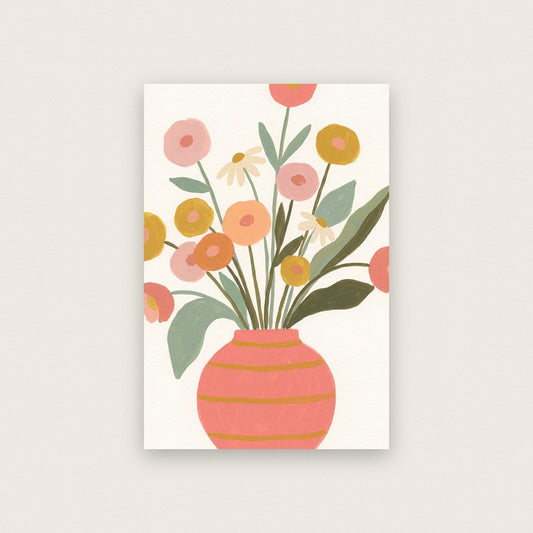 Vase Of Flowers Illustrated Art Print