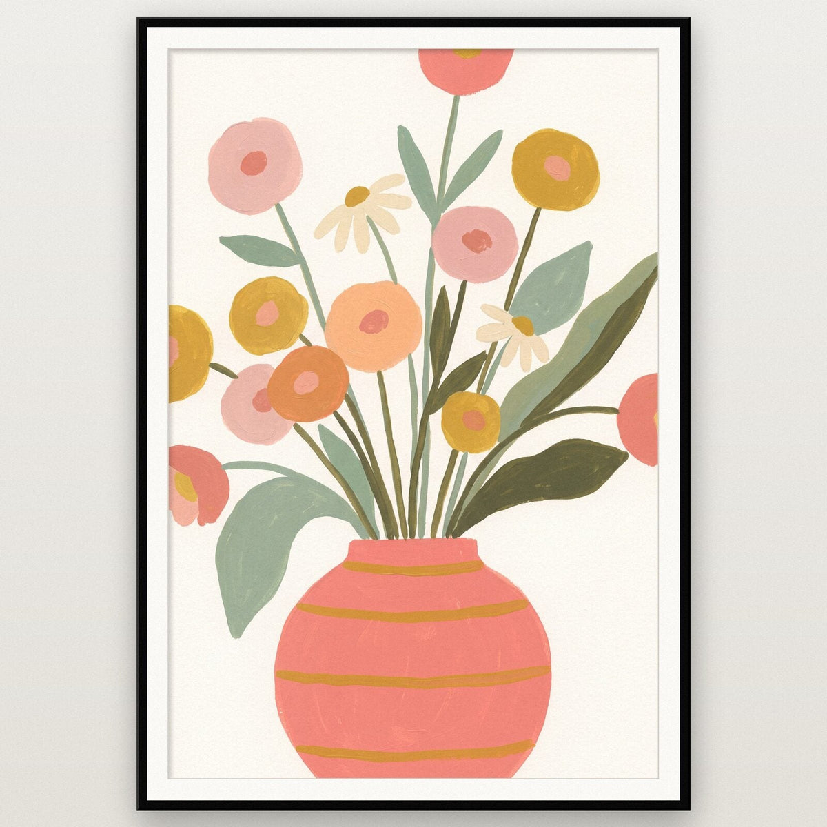 Vase Of Flowers Illustrated Art Print