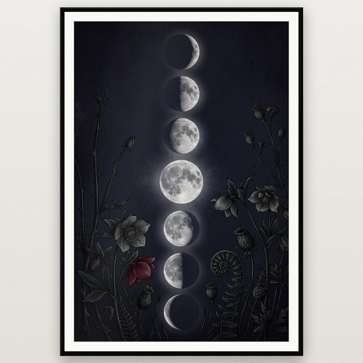 Moon Phases Dark Gothic Art Print