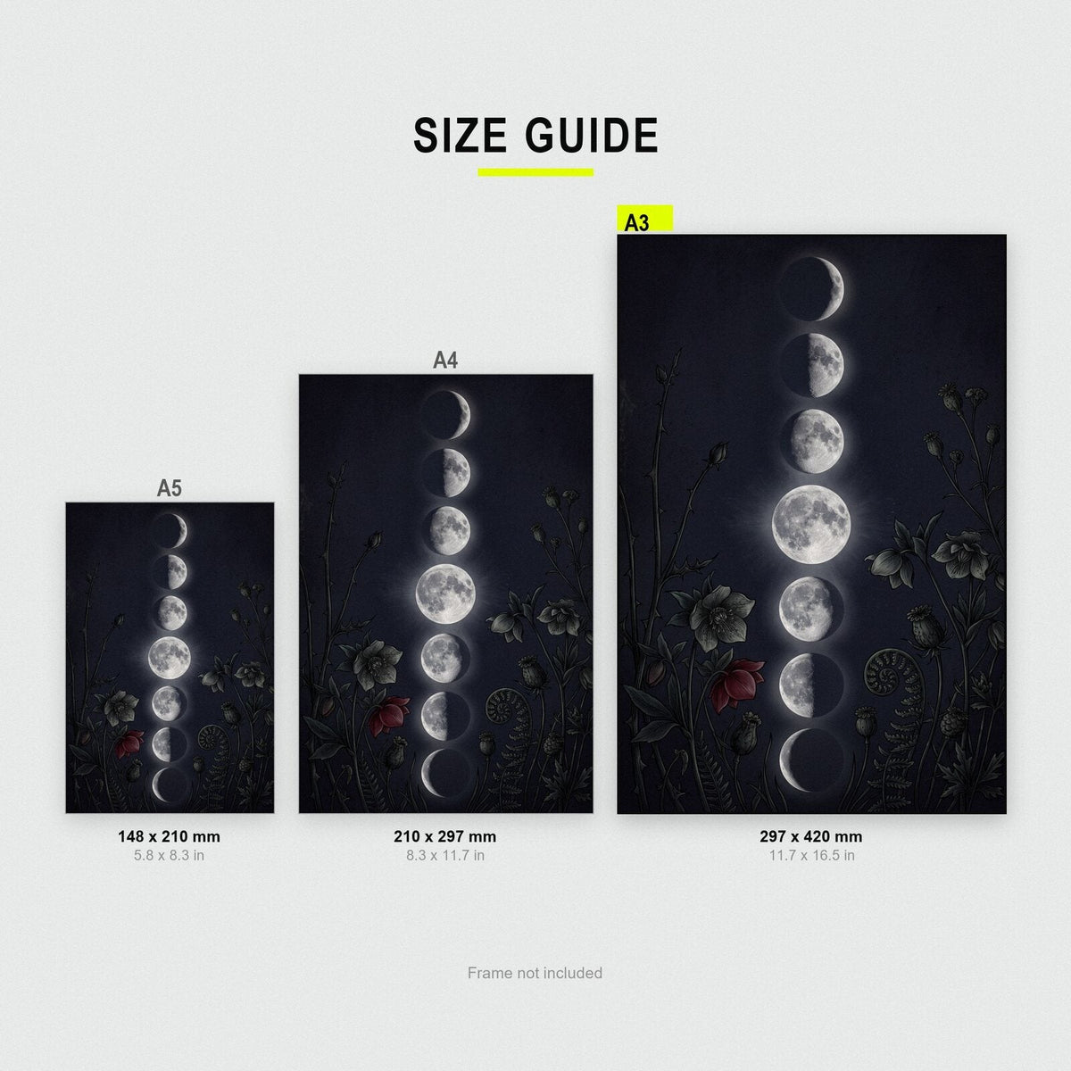 Moon Phases Dark Gothic Art Print
