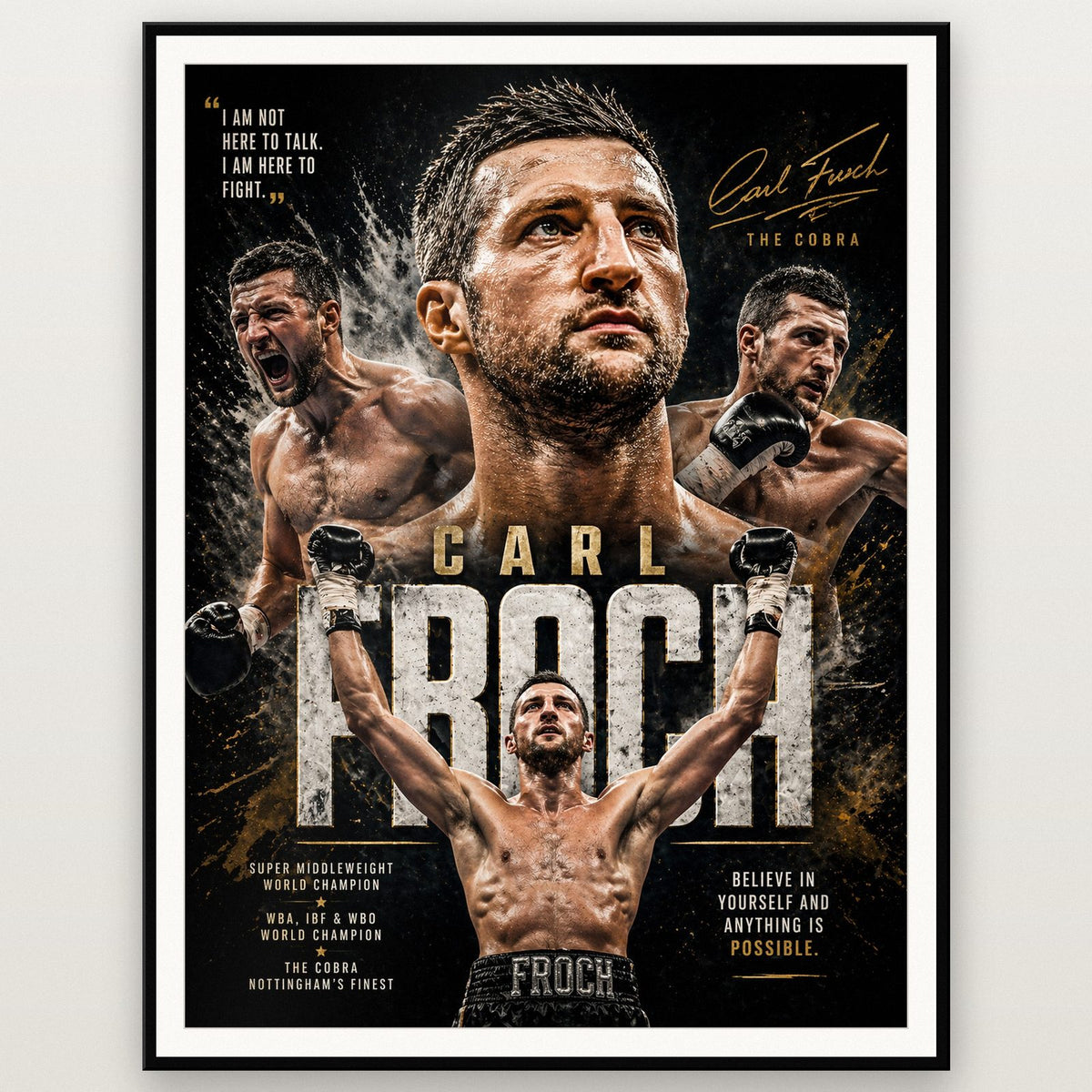 Carl Froch "The Cobra" Boxing Champion Print shown in a black frame