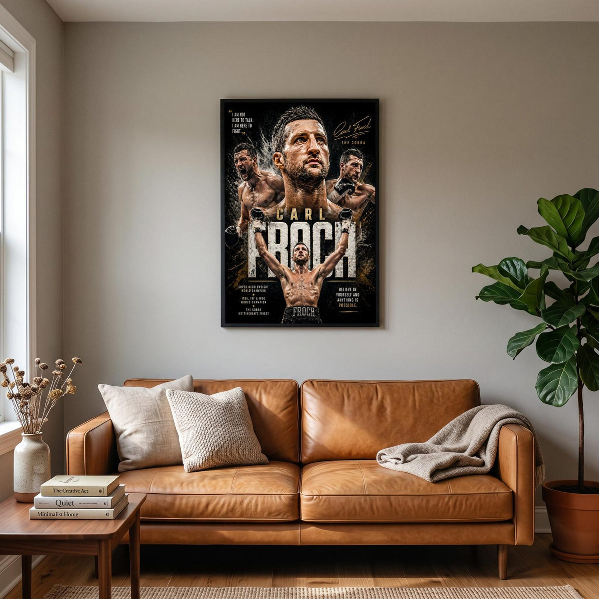 Carl Froch "The Cobra" Boxing Champion Print hanging on a living room wall