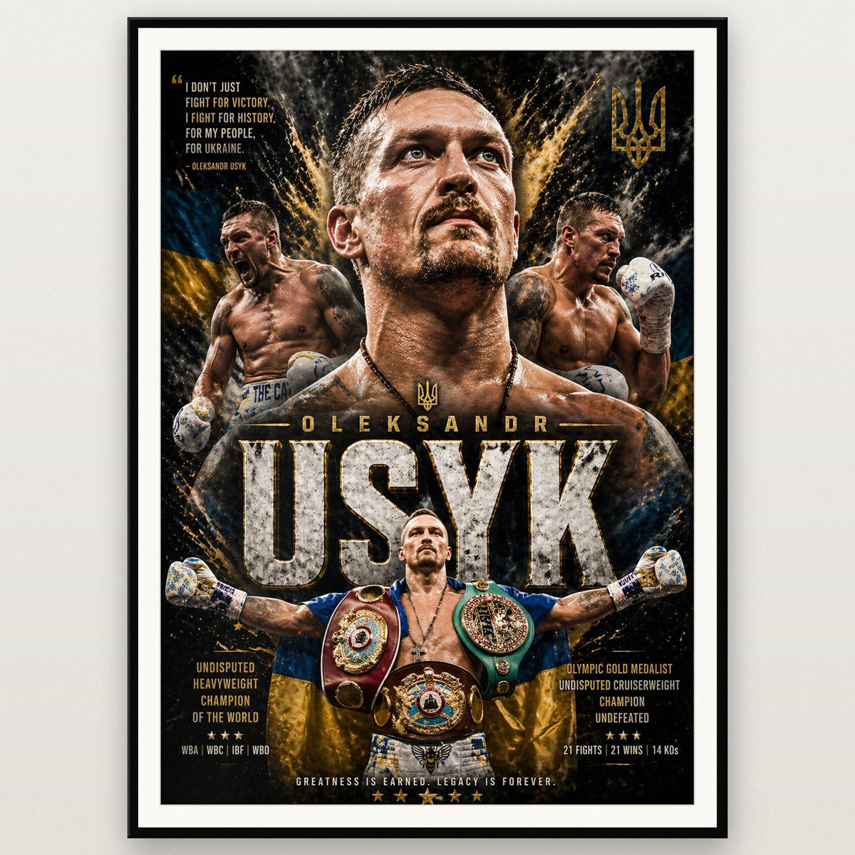 Oleksandr Usyk Undisputed Champion Boxing Print shown in a black frame