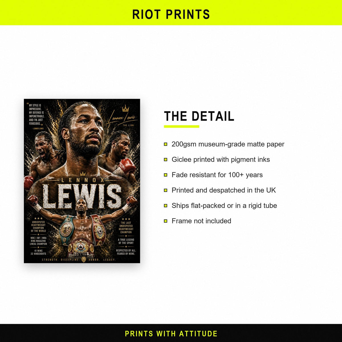 Lennox Lewis The Lion Boxing Print paper and printing specification