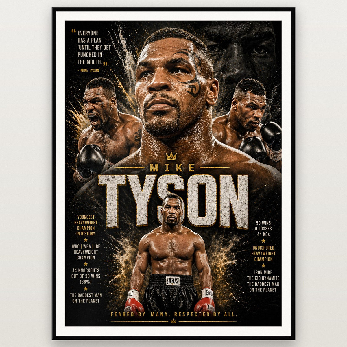 Mike Tyson Iron Mike Boxing Print shown in a black frame