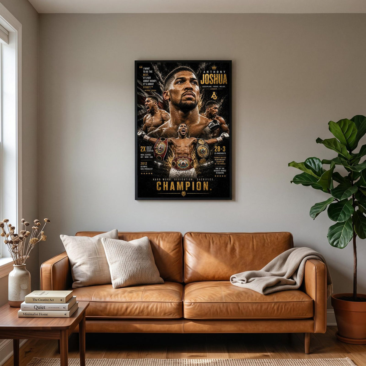 Anthony Joshua AJ Boxing Champion Poster hanging on a living room wall