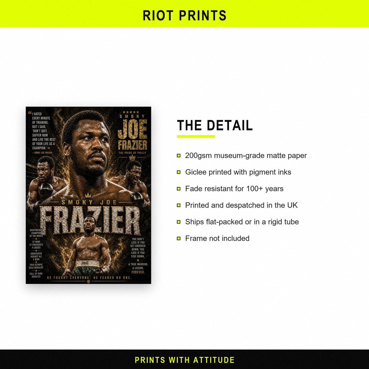 Joe Frazier "Smoky Joe" Boxing Champion Print paper and printing specification