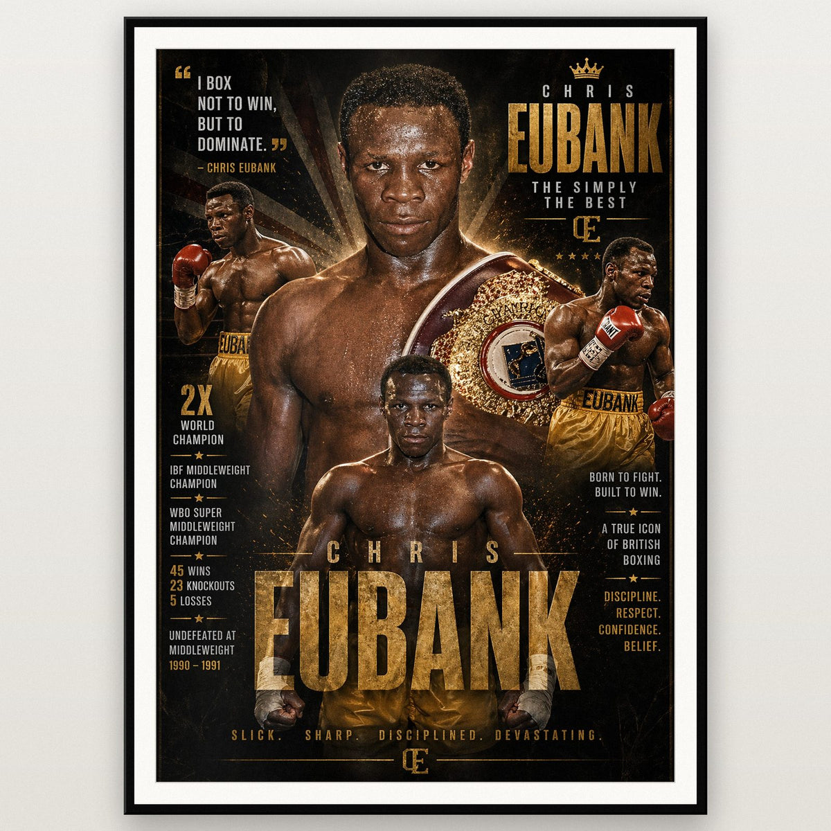 Chris Eubank Boxing Poster shown in a black frame