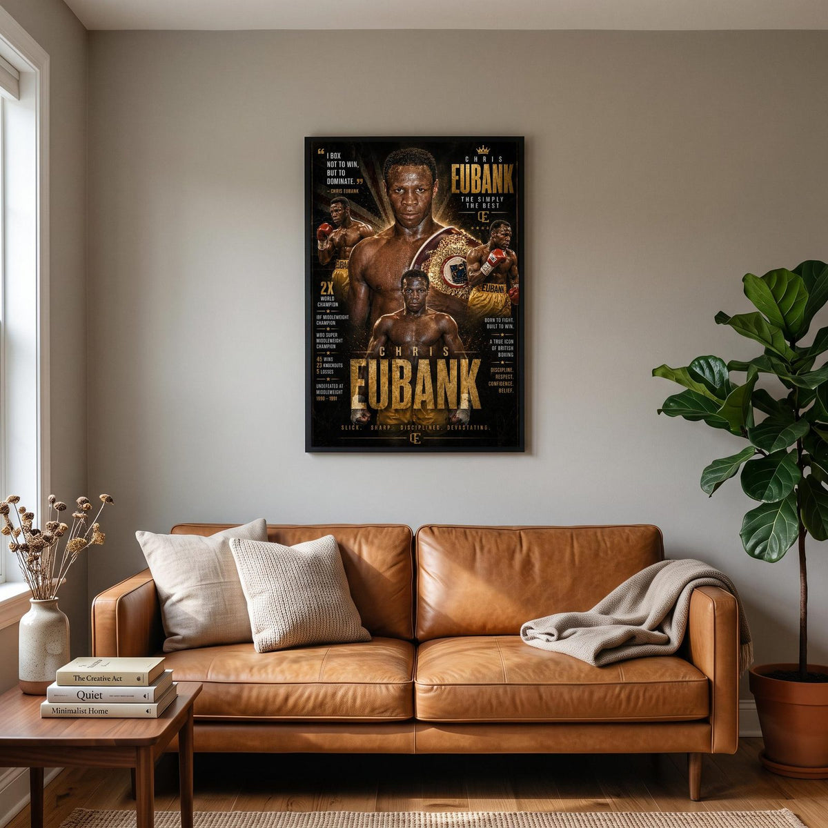 Chris Eubank Boxing Poster hanging on a living room wall