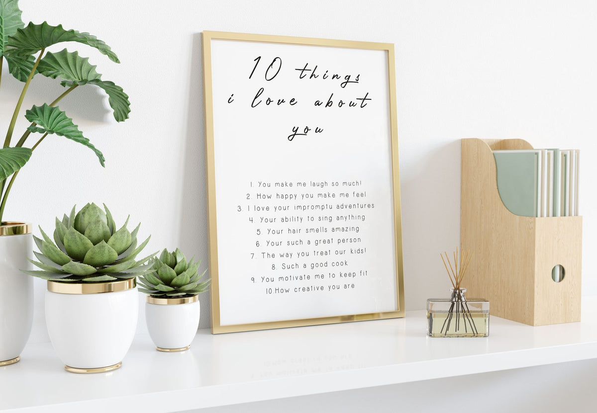 10 Things I Love About You Print: Romantic Minimalist Wall Art Personalised